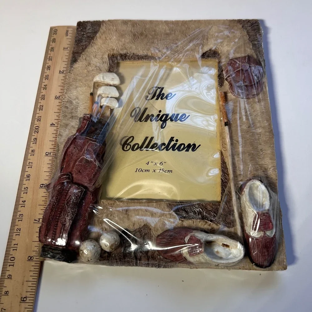 Golf Photo Frame Unique Collection 4x6 Picture‎ Holder Red Bag Clubs Shoes VTG